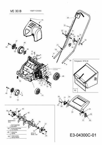 Ersatzteile MTD Elektro Vertikutierer VE 30 Typ: 16BF11CA600  (2013) Grundgerät 