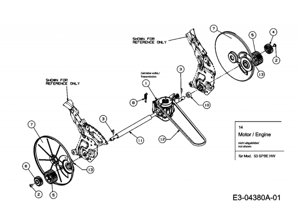 Ersatzteile MTD Benzin Rasenmäher mit Antrieb 53 SPBEHW Typ: 12AE858U600  (2008) Getriebe, Motor 