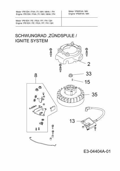 Ersatzteile MTD-Motoren Vertikal 1P61FI Typ: 752Z1P61FI  (2007) Schwungrad, Zündspule