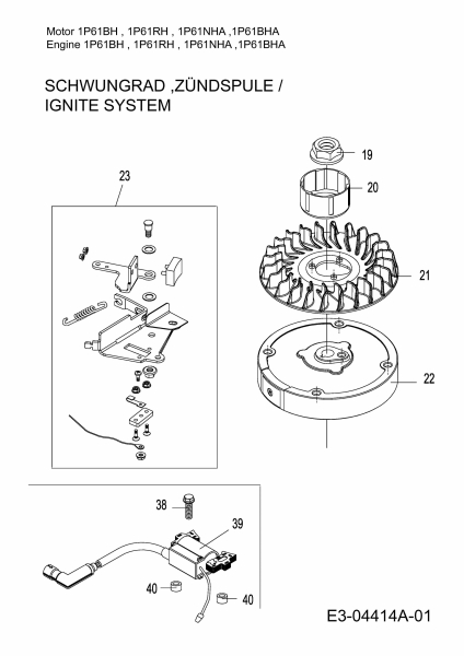 Ersatzteile MTD-Motoren Vertikal 1P61NHA Typ: 752Z1P61NHA  (2011) Schwungrad, Zündspule