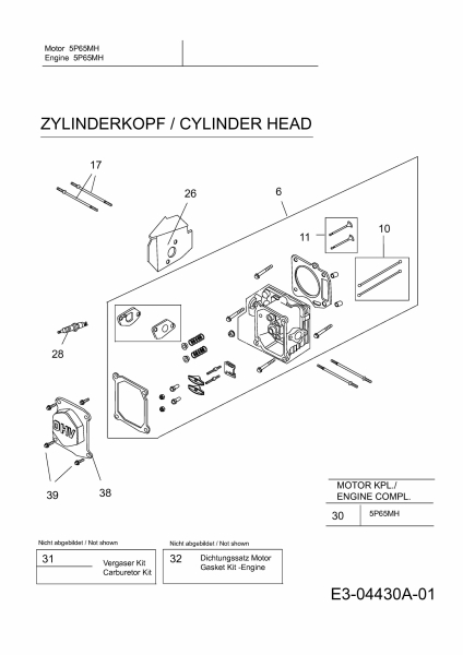 Ersatzteile MTD-Motoren Vertikal 5P65MH Typ: 752Z5P65MH  (2008) Zylinderkopf
