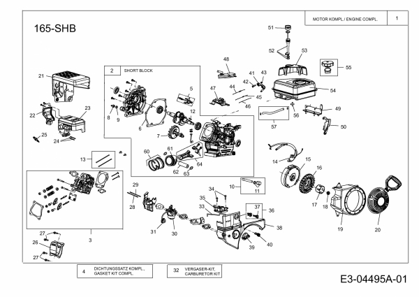 Ersatzteile MTD-Motoren Horizontal 165-SHB Typ: 752Z165-SHB  (2010) Motor