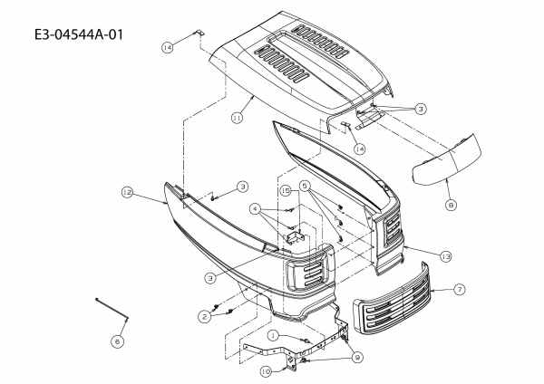 Ersatzteile Verts Loisirs Rasentraktoren VLK2 22H107 N Typ: 13AF91TG417 (2009) Motorhaube T-Style