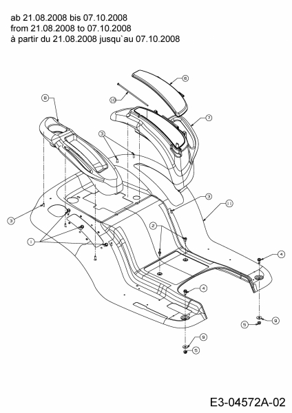 Ersatzteile Massey Ferguson Rasentraktoren MF 38-15 SD Typ: 13AV91CF695 (2009) Sitzwanne ab 21.08.2008 bis 07.10.2008