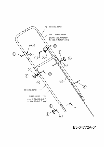 Ersatzteile MTD Benzin Rasenmäher ohne Antrieb 46 PO Typ: 11C-J1JD676  (2009) Holm 