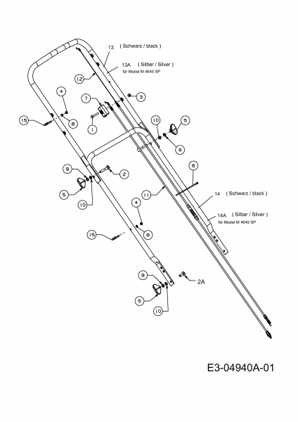 Ersatzteile MTD Benzin Rasenmäher mit Antrieb GL 46 SPO Typ: 12D-J5M2686  (2010) Bowdenzüge, Holm 