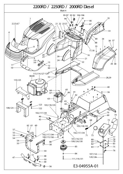 Cub Cadet Ersatzteile Kompakttraktoren CC 2200 RD 2 WD 54A1F2Q-603  (2008) Armaturenbrett, Batterie, Motorhaube, Tank