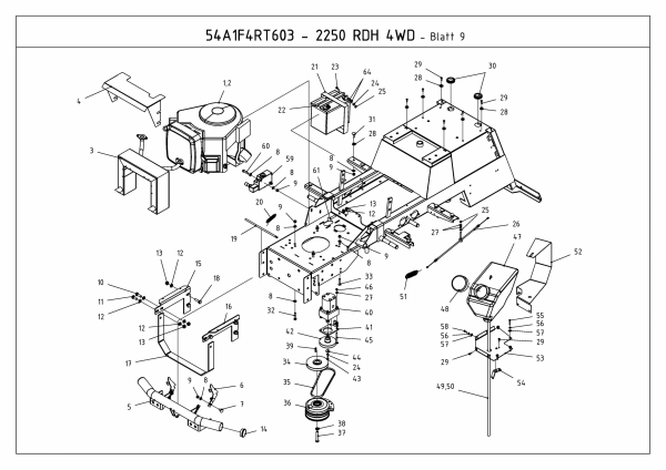 Cub Cadet Ersatzteile Kompakttraktoren CC 2250 RD 4 WD 54A1F4RS603  (2009) Batterie, Elektromagentkupplung, Hydraulikpumpe
