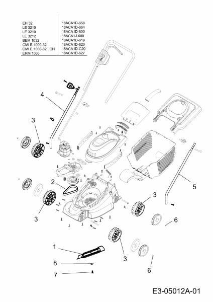 Ersatzteile Cmi Elektromäher E 1000-32 Typ: 18ACA1D-C20  (2011) Grundgerät