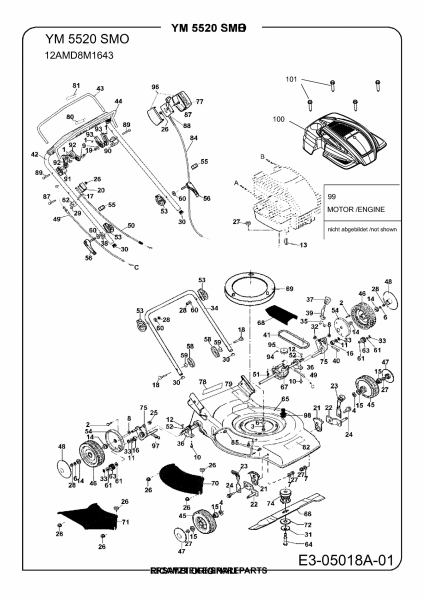 Ersatzteile Yard-Man Motormäher mit Antrieb YM 5520 SMO Typ: 12AMD8M1643 (2009) Grundgerät