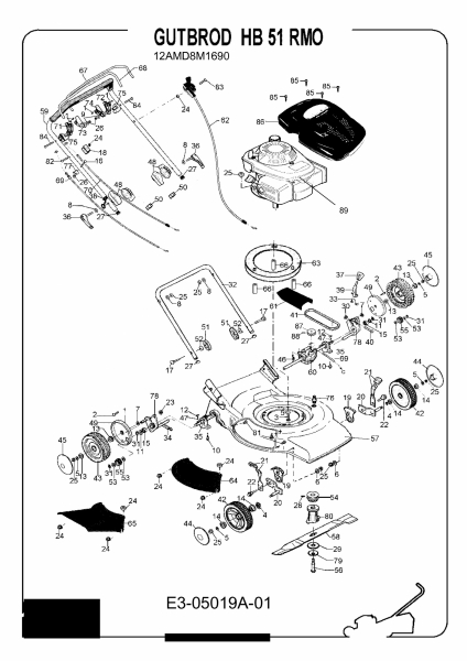 Ersatzteile Gutbrod Motormäher mit Antrieb HB 51 RMO Typ: 12AMD8M1690  (2009) Grundgerät