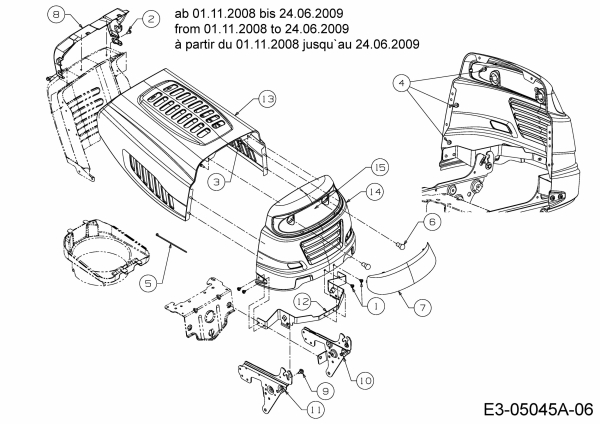 Ersatzteile Massey Ferguson Rasentraktoren MF 38-15 SH Typ: 13BV795F695 (2009) Motorhaube 5-Style ab 01.11.2008 bis 24.06.2009