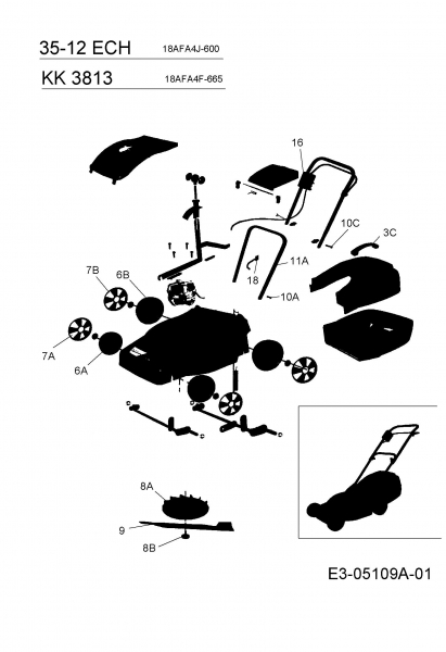 Ersatzteile MTD Elektro Rasenmäher ohne Antrieb 35-12 E Typ: 18AFA4J-600  (2009) Grundgerät 