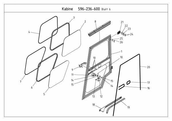 Ersatzteile Zubehör Kompakttraktoren Kabine für CC 2000/3000 RD Serie Typ: 596-236-600  (2009) Tür rechts
