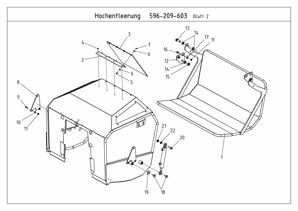 Ersatzteile Zubehör Kompakttraktoren Grasfangeinrichtung inkl. Entleerung für CC 2000/3000 RD Serie, 400 l Box mit Hochentleerung (nicht CC 2250 RD) Typ: 596-209-603  (2009) Klappe