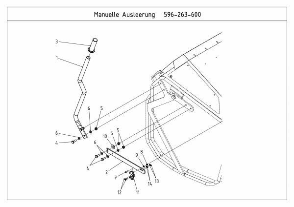 Ersatzteile Zubehör Kompakttraktoren Grasfangeinrichtung inkl. Entleerung für CC 2000/3000 RD Serie, Handhebel manuelle Entleerung für 450 l Box Typ: 596-263-600  (2009) Handhebel