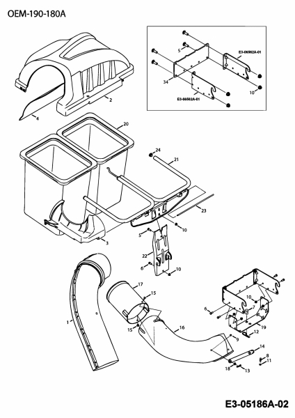 Ersatzteile Zubehör Garten- und Rasentraktoren Grasfangeinrichtung für 500 Serie mit Mähwerk G (42/107cm) Typ: OEM-190-180A  (2009) Grasfangsack