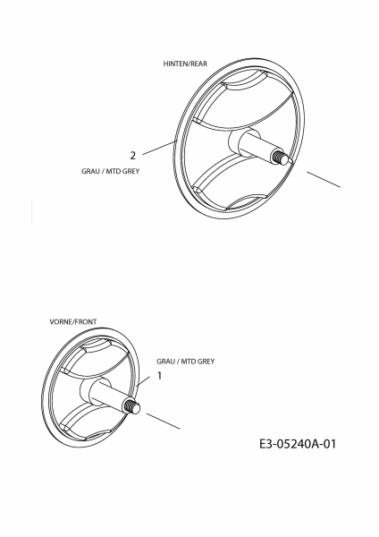 Ersatzteile MTD Elektro Rasenmäher ohne Antrieb 3210 E Typ: 18D-U1D-600  (2013) Radkappen 