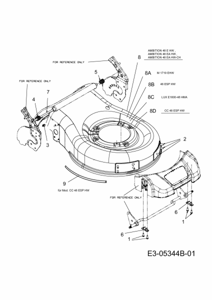 Ersatzteile WOLF-Garten Elektro Rasenmäher mit Antrieb Ambition 48 EAHW Typ: 18AR11L-650  (2012) Mähwerksgehäuse, Stange für Heckklappe 