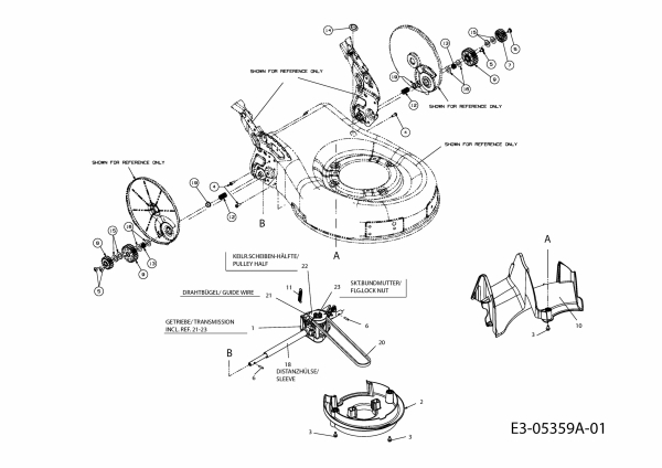 Ersatzteile WOLF-Garten Elektro Rasenmäher mit Antrieb Ambition 48 EAHW Typ: 18AR11L-650  (2012) Getriebe, Leitstück hinten 