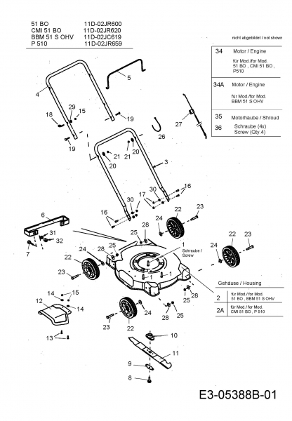 Ersatzteile Mastercut Motormäher P 510 Typ: 11D-02JR659  (2011) Grundgerät