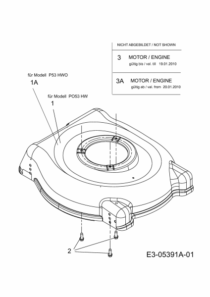 Ersatzteile MTD Benzin Rasenmäher ohne Antrieb P 53 HWO Typ: 11A-58M2615  (2010) Mähwerksgehäuse, Motor 