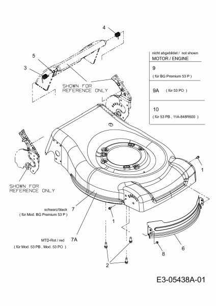 Ersatzteile MTD Benzin Rasenmäher ohne Antrieb 53 PB Typ: 11A-848R600  (2012) Deck, Leitblech vorn, Motor 