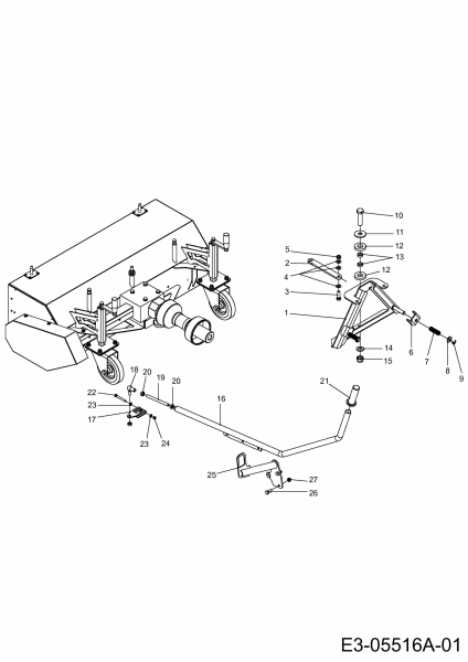 Ersatzteile Zubehör Kompakttraktoren Frontkehrmaschine für CC 2000/3000 RD Serie, mechanisch Typ: 596-219-600  (2010) Kuppeldreieck, Steuerhebel