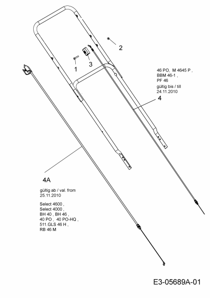 Ersatzteile MTD Benzin Rasenmäher ohne Antrieb 46 PO Typ: 11C-J1JD676  (2011) Bowdenzüge 