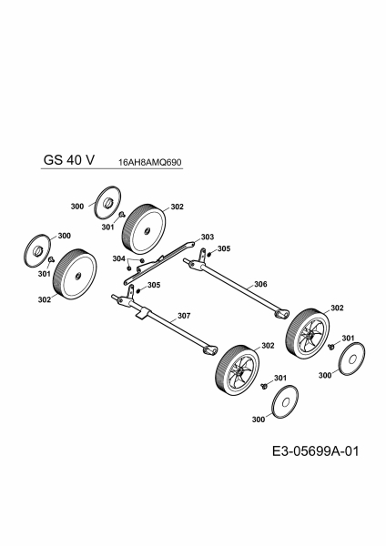 Ersatzteile Gutbrod Motorvertikutierer GS 40 V Typ: 16AH8AMQ690  (2010) Achsen, Räder