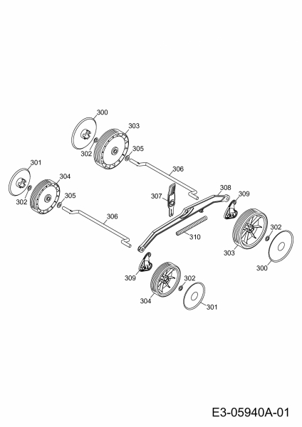 Ersatzteile WOLF-Garten Akku Rasenmäher ohne Antrieb Li-Ion Power 34 Typ: 4919000  (2014) Achsen, Räder 