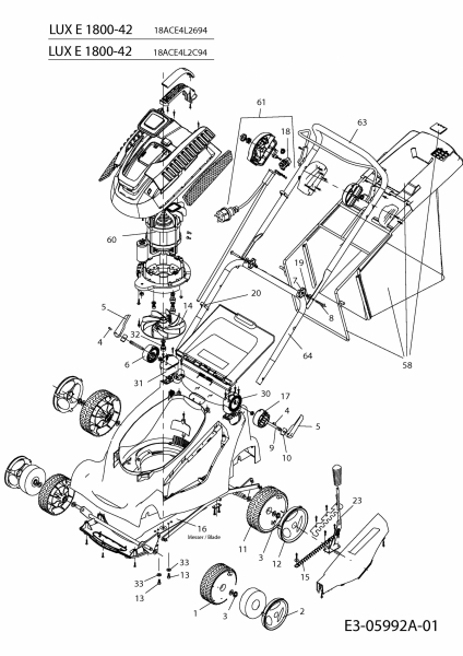 Ersatzteile Lux Tools Elektromäher E 1800-42 Typ: 18ACE4L2C94  (2012) Grundgerät