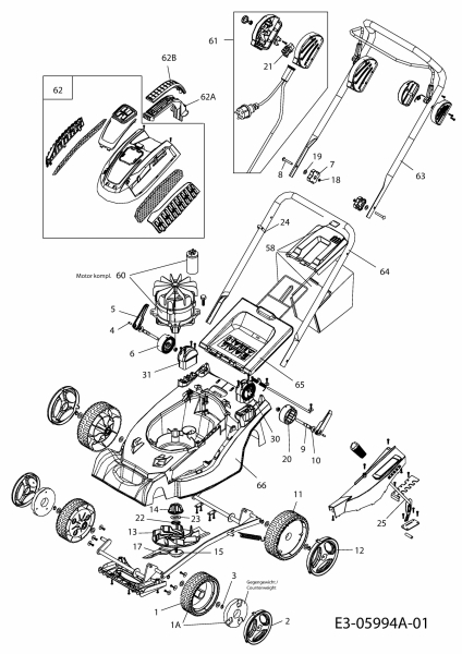 Ersatzteile Plantiflor Elektromäher 1234 ER Typ: 18ACC4J2601  (2012) Grundgerät