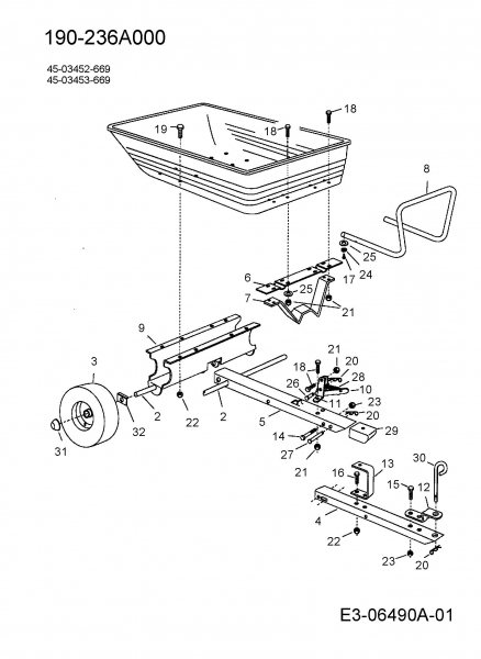 Ersatzteile Zubehör Garten- und Rasentraktoren Anhänger 45-03453  (190-236A000) Typ: 190-236A000  (2015) Grundgerät