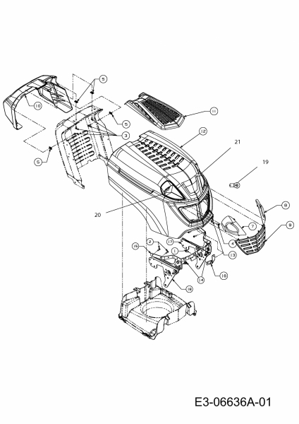 Ersatzteile WOLF-Garten Rasentraktor Ambition 96.155 H Typ: 13TM79RF650  (2011) Motorhaube R-Style 