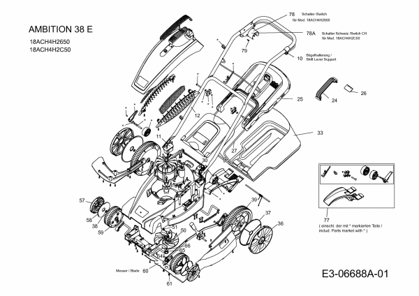 Ersatzteile WOLF-Garten Elektro Rasenmäher ohne Antrieb Ambition 38 E Typ: 18ACH4H2650  (2012) Grundgerät 