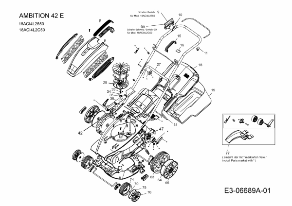 Ersatzteile WOLF-Garten Elektro Rasenmäher ohne Antrieb Ambition 42 E Typ: 18ACI4L2650  (2013) Grundgerät 