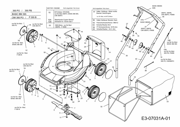 Ersatzteile MTD Benzin Rasenmäher ohne Antrieb 395 PO Typ: 11CBB1JD666  (2011) Grundgerät 