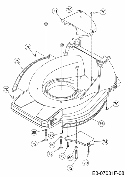 Ersatzteile MTD Benzin Rasenmäher mit Antrieb Smart 395 SPO Typ: 12CBB1SJ600  (2020) Abdeckungen seitlich, Keilriemenschutz, Schrauben Motorbefestigung 