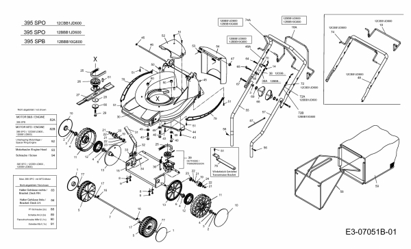 Ersatzteile MTD Benzin Rasenmäher mit Antrieb 395 SPO Typ: 12CBB1JD600  (2012) Grundgerät 