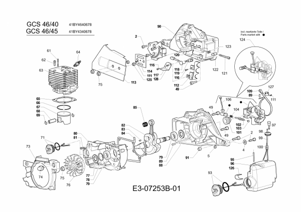 Ersatzteile MTD Benzin Kettensäge GCS 46/45 Typ: 41BY4340678  (2012) Motor 