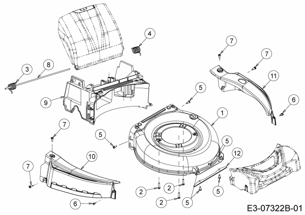 Ersatzteile WOLF-Garten Benzin Rasenmäher ohne Antrieb Expert 46 B Typ: 11B-K15E650  (2014) Leitstück hinten, Mähwerksgehäuse, Stange Heckklappe, Verkleidungen 