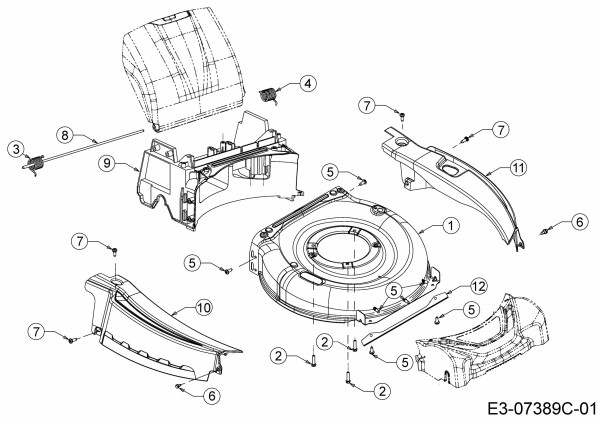 Ersatzteile WOLF-Garten Benzin Rasenmäher mit Antrieb Expert 53 BA V IS Typ: 12BGQ56J650  (2016) Leitstück hinten, Mähwerksgehäuse, Stange Heckklappe, Verkleidungen 