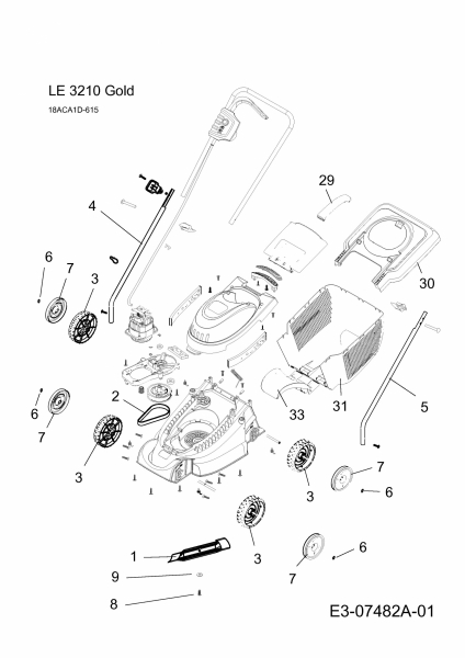 Ersatzteile MTD Elektro Rasenmäher ohne Antrieb LE 3210 Typ: 18ACA1D-615  (2012) Grundgerät 