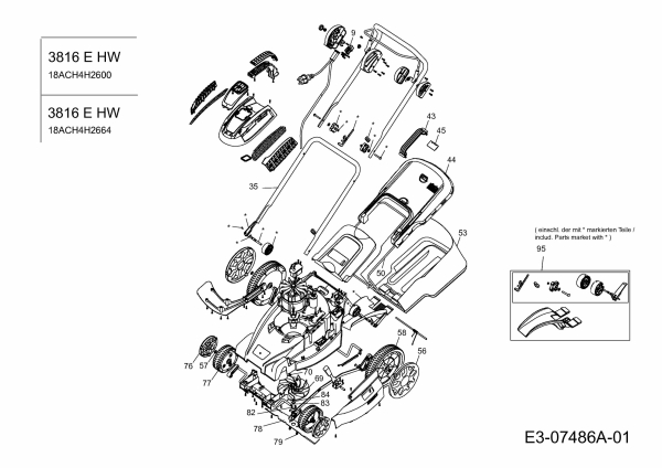 Ersatzteile MTD Elektro Rasenmäher ohne Antrieb 3816 EHW Typ: 18ACH4H2600  (2014) Grundgerät 