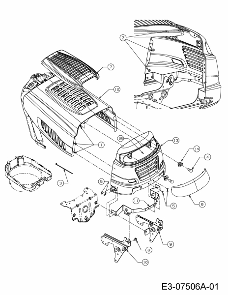 Ersatzteile Rasor Rasentraktoren 135/96 T Typ: 13BH775F618  (2013) Motorhaube 5-Style