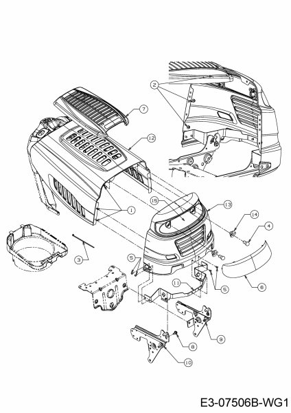 Ersatzteile Bestgreen Rasentraktoren BG 96 SBK Typ: 13H2765F655  (2019) Motorhaube 5-Style