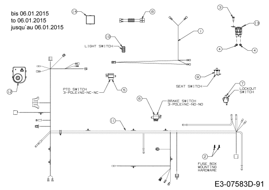 Cub Cadet Ersatzteile Rasentraktoren CC 1018 BHE 13HT91AE603  (2015) Elektroteile bis 06.01.2015