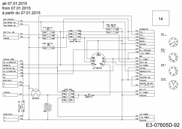 Ersatzteile WOLF-Garten Rasentraktor Expert 122.240 H Typ: 13II91WJ650  (2015) Schaltplan ab 07.01.2015 