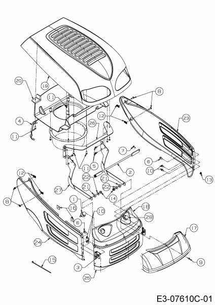 Ersatzteile Black Edition Rasentraktoren 272-105 TWIN H Typ: 13HU997N615  (2015) Motorhaube 7-Style